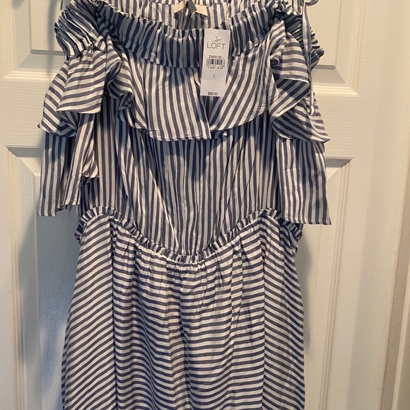 Ann Taylor LOFT stripe off shoulder dress - Picture 2 of 9